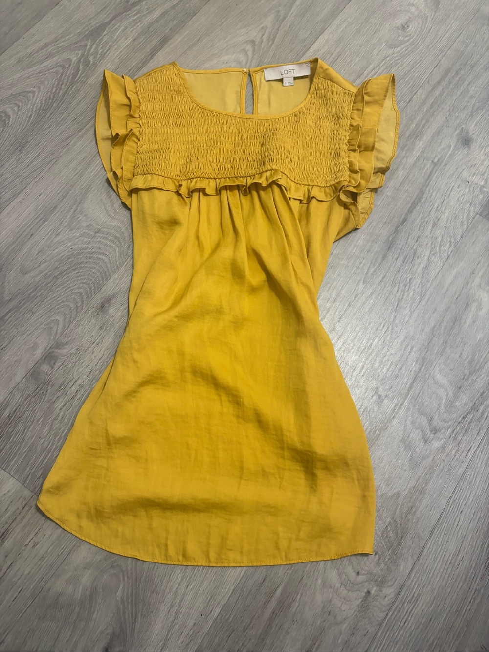 LOFT Yellow Smocked Ruffle Sleeve Blouse